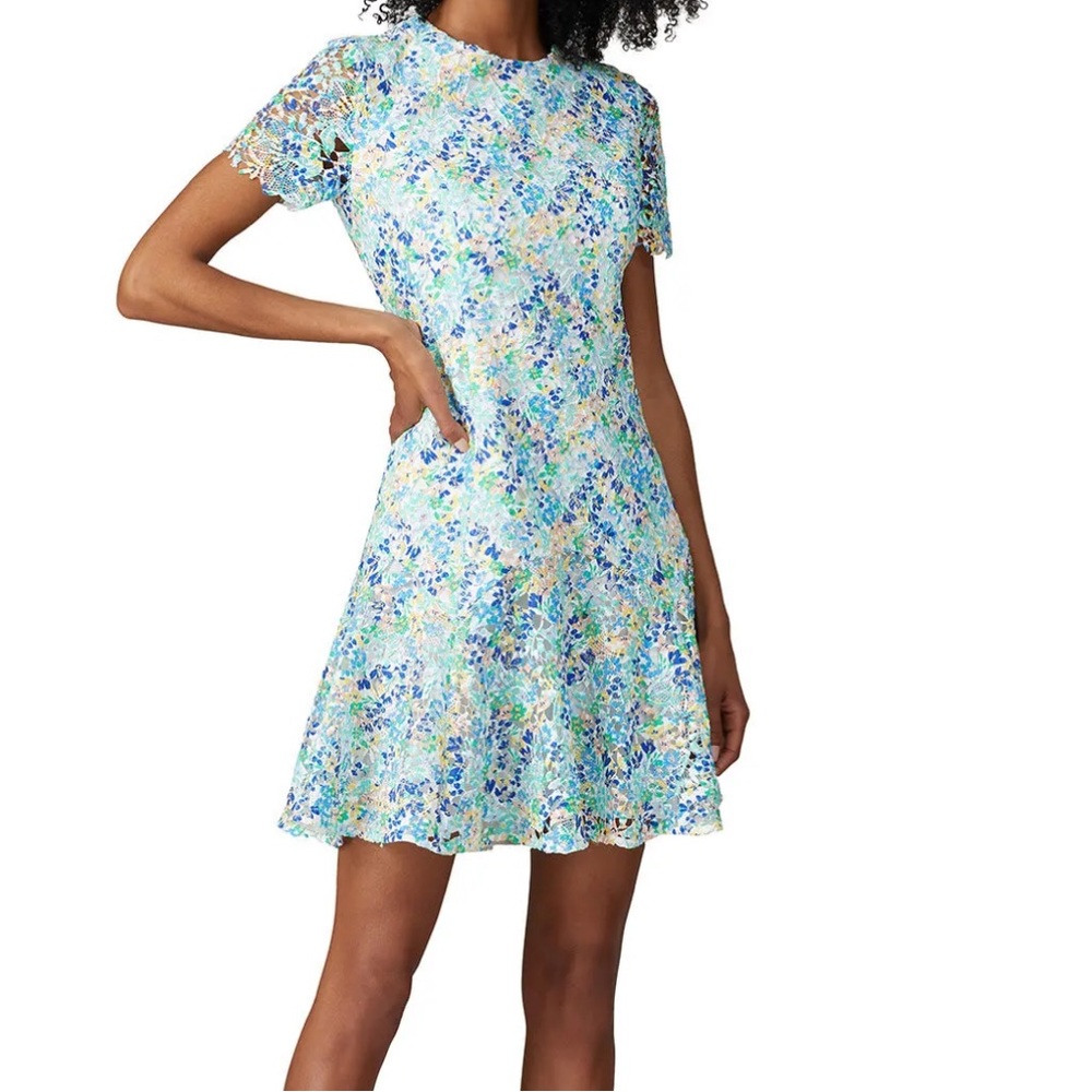 Shoshanna Green Peach and Yellow Lace Dress